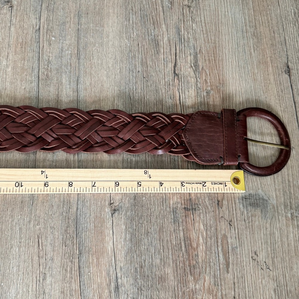 Abercrombie & Fitch Brown Braided Leather Belt XS/S Wide Woven Boho Round Buckle - Picture 7 of 13